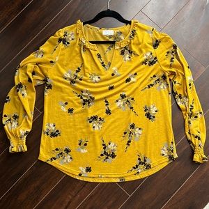 Mustard yellow floral long sleeve blouse